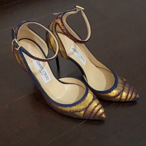 Gold and blue jimmy choo heels